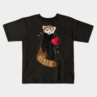 Cute baby panda with red heart Kids T-Shirt